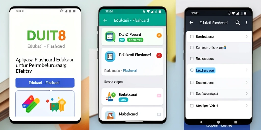 Tampilan antarmuka aplikasi Flashcard DUIT8 yang menarik dan interaktif.