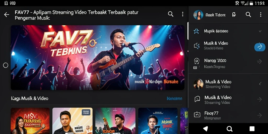 Tampilan antarmuka aplikasi FAV77 dengan berbagai konten Streaming Video.