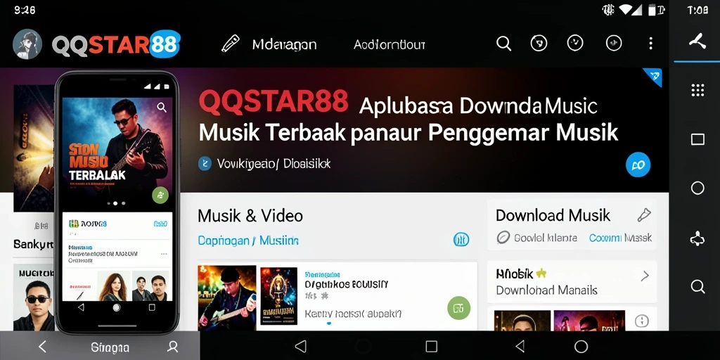 Antarmuka aplikasi QQSTAR88 menampilkan berbagai pilihan musik yang mudah diakses.