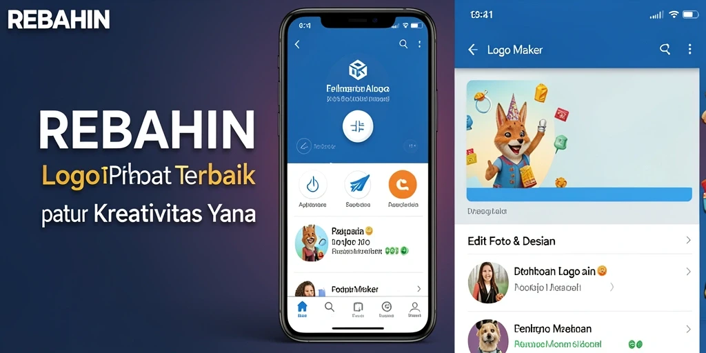 Antarmuka pengguna REBAHIN dengan berbagai fitur pembuatan logo.
