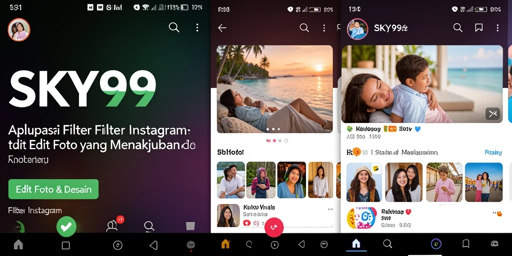 Antarmuka aplikasi SKY99 dengan berbagai pilihan filter Instagram yang menarik.