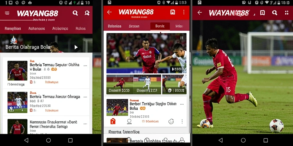 Antarmuka aplikasi WAYANG88 menampilkan berita olahraga bola terbaru.